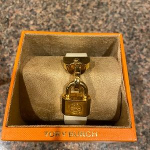 Tory Burch ivory leather cuff bracelet with clasp